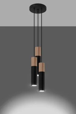 Hängeleuchte 3-flammig Schwarz Natur verstellbar