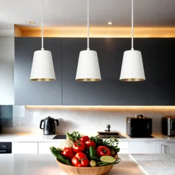 Hängeleuchte 3-flammig Weiß Gold höhenverstellbar