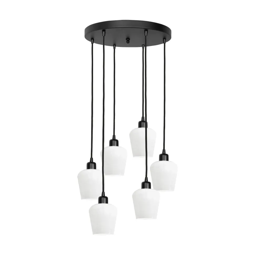 Hängeleuchte Glas Messing Eisen 48,5 cm 6x E27 Weiß Schwarz