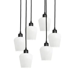 Hängeleuchte Glas Messing Eisen 48,5 cm 6x E27 Weiß Schwarz