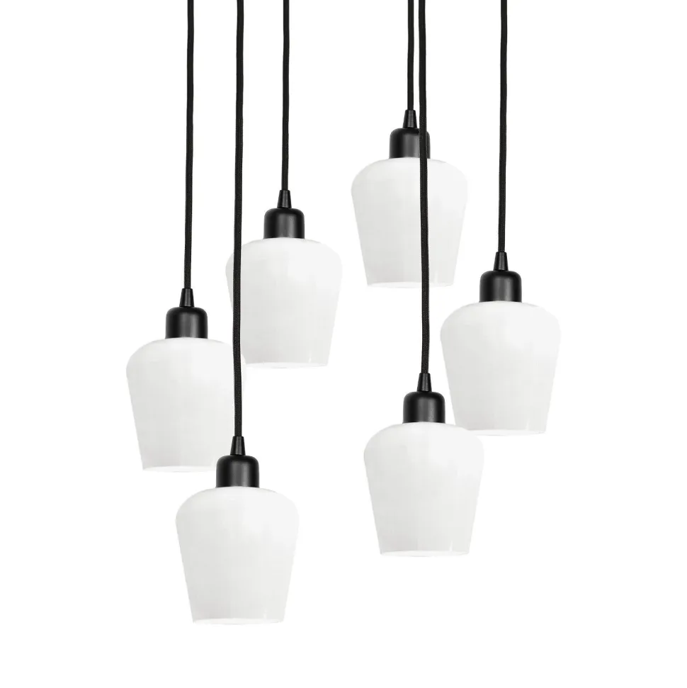 Hängeleuchte Glas Messing Eisen 48,5 cm 6x E27 Weiß Schwarz