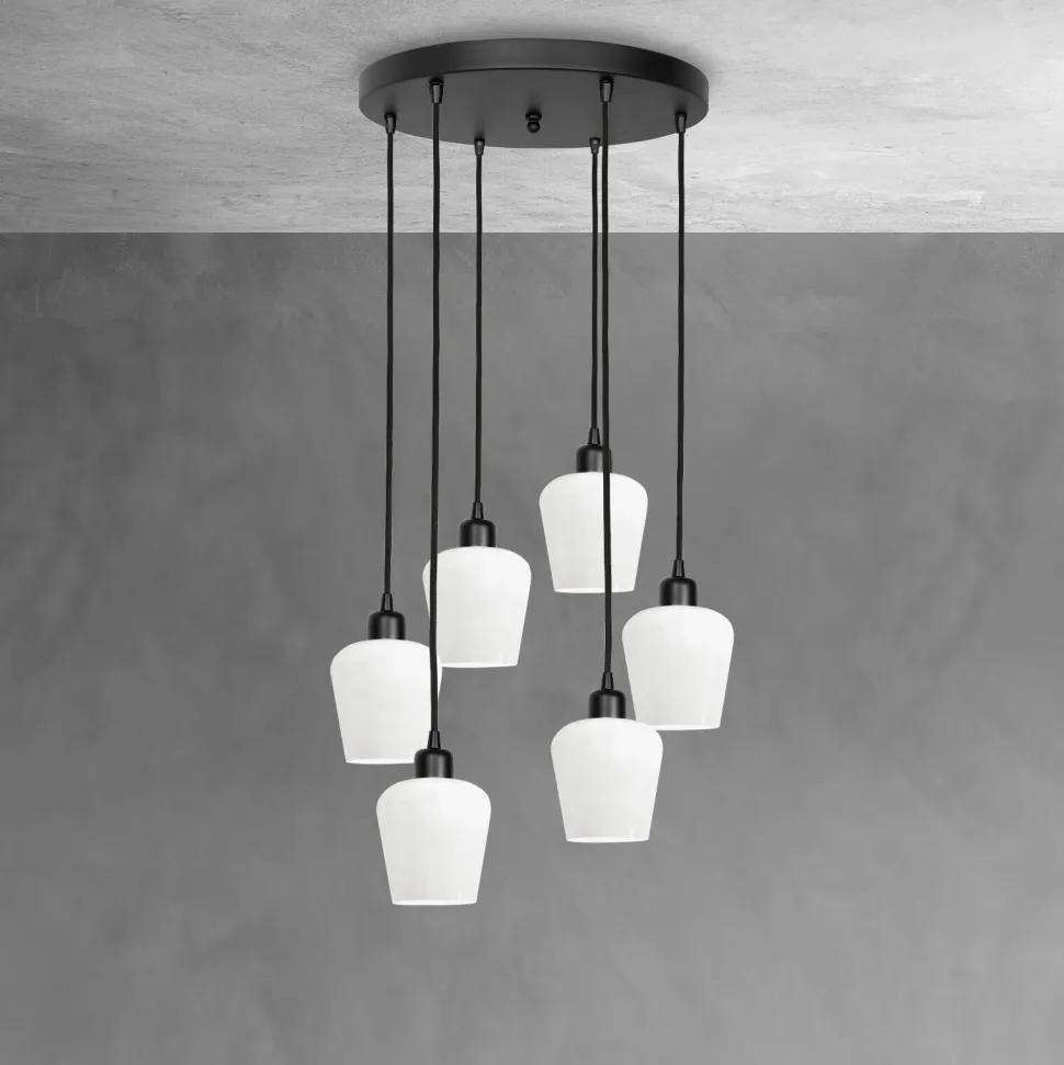 Hängeleuchte Glas Messing Eisen 48,5 cm 6x E27 Weiß Schwarz