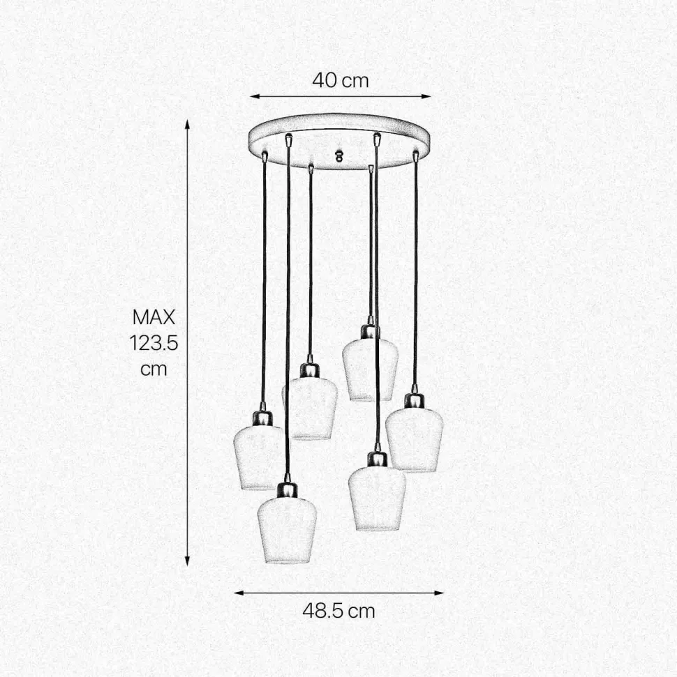 Hängeleuchte Glas Messing Eisen 48,5 cm 6x E27 Weiß Schwarz