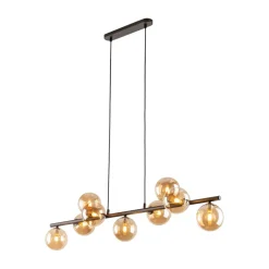 Hängeleuchte Glas Metall L: 116 cm Braun Bernstein 9x G9