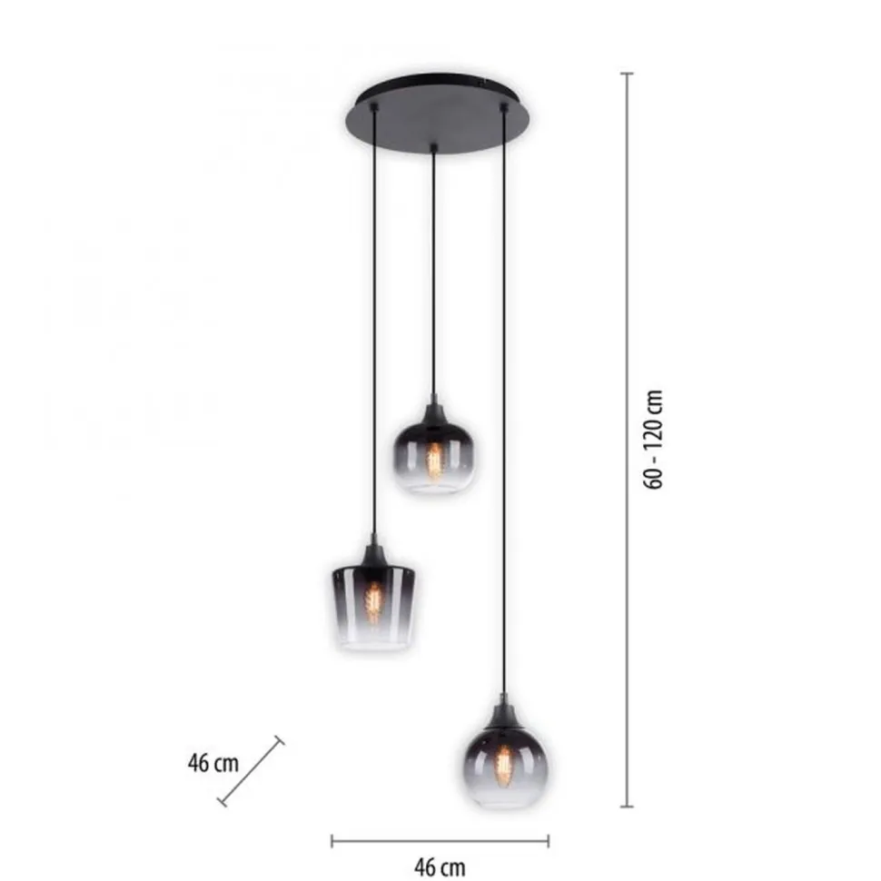 Hängeleuchte Glas Metall Rauchgrau Schwarz E14 B:38 cm