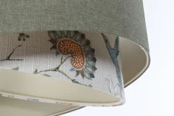 Hängeleuchte Grün Weiß Floral E27 rund D: 60 cm Stoffschirm