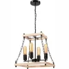 Hängeleuchte Holz Metall B: 37 cm Rustikal 4-flammig E27