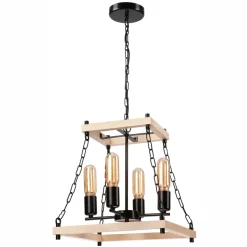 Hängeleuchte Holz Metall B: 37 cm Rustikal 4-flammig E27