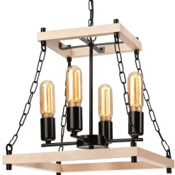 Hängeleuchte Holz Metall B: 37 cm Rustikal 4-flammig E27