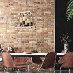 Hängeleuchte Holz Metall B: 37 cm Rustikal 4-flammig E27