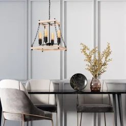 Hängeleuchte Holz Metall B: 37 cm Rustikal 4-flammig E27