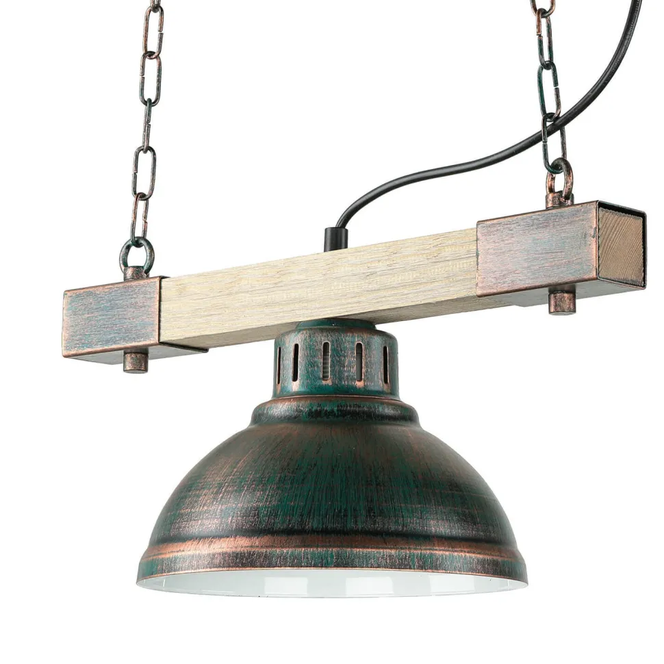 Hängeleuchte Holz Metall E27 in Kupfer Antik HAKON