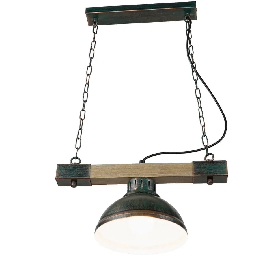 Hängeleuchte Holz Metall E27 in Kupfer Antik HAKON