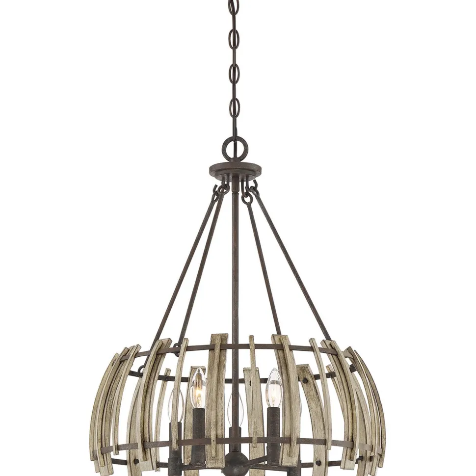 Hängeleuchte Holz Metall in Natur Schwarz antik Ø52cm