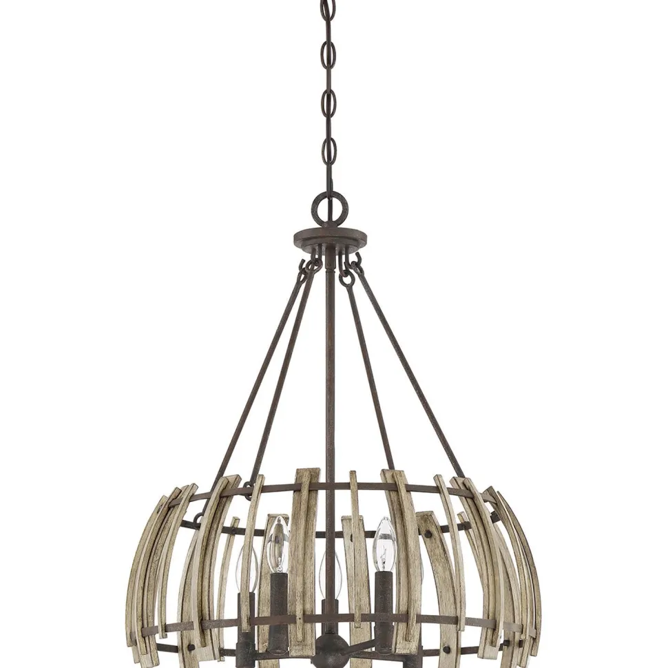 Hängeleuchte Holz Metall in Natur Schwarz antik Ø52cm