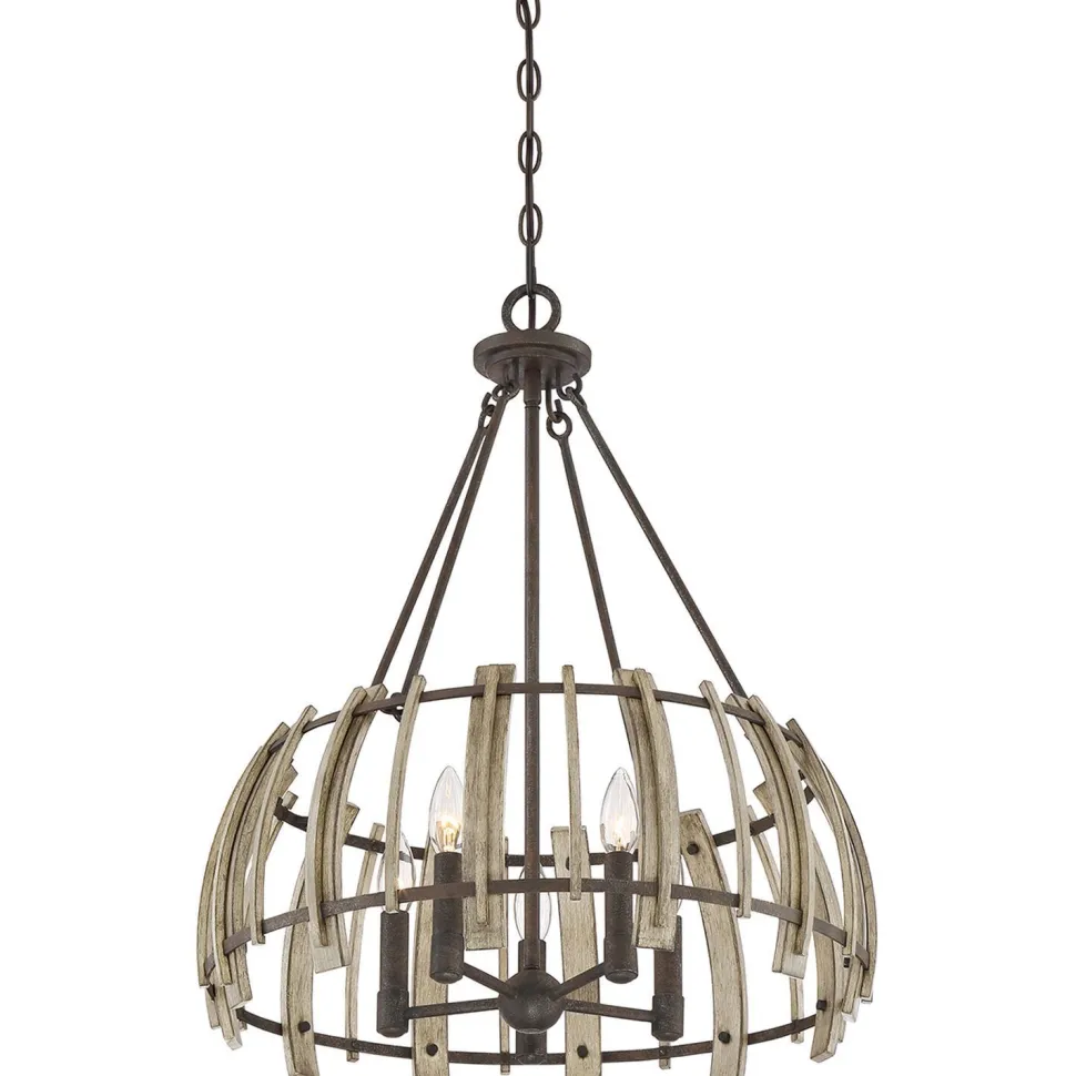 Hängeleuchte Holz Metall in Natur Schwarz antik Ø52cm