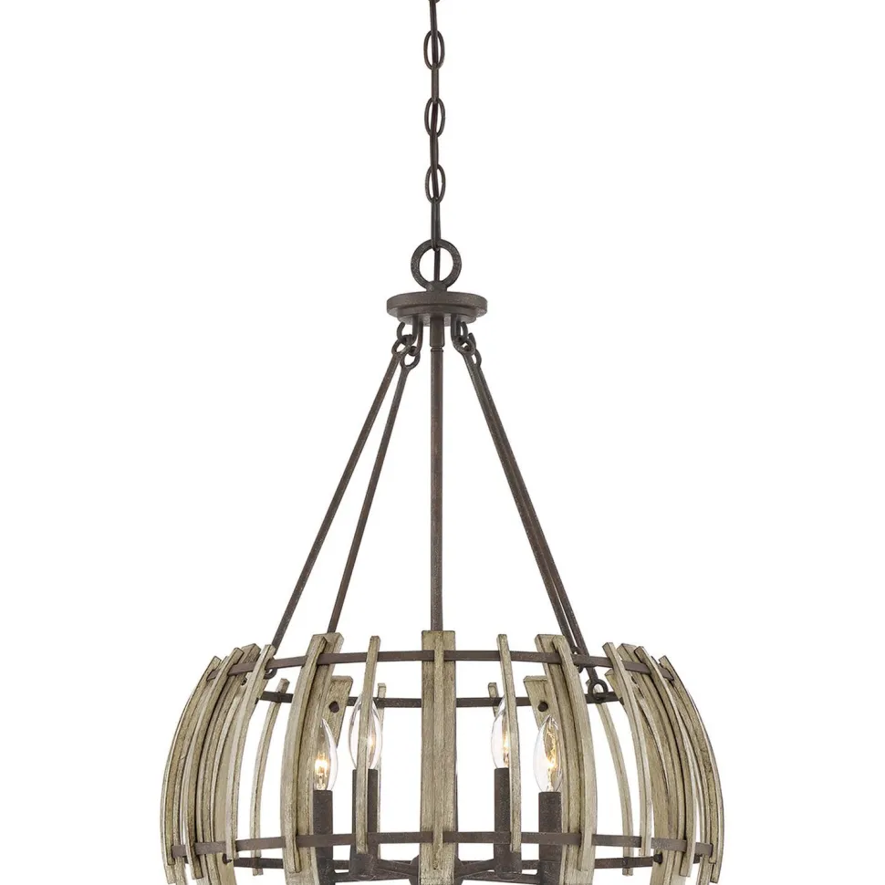 Hängeleuchte Holz Metall in Natur Schwarz antik Ø52cm