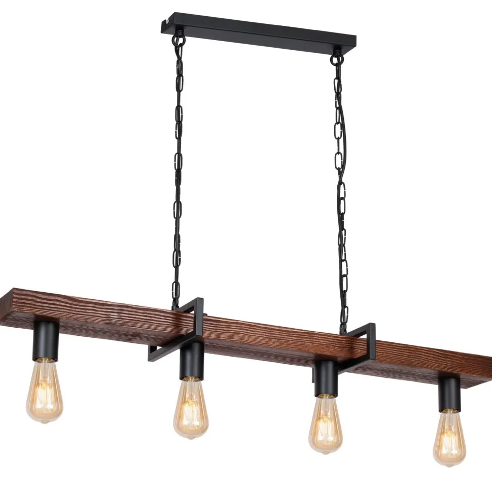 Hängeleuchte Holz Metall Schwarz Braun für 4x E27
