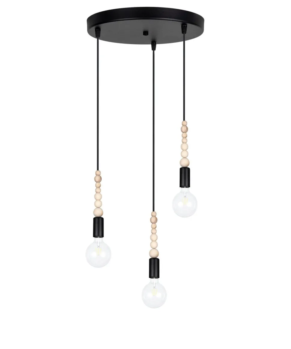 Hängeleuchte Holz Metall Schwarz E27 3-flammig wohnlich