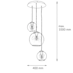 Hängeleuchte Kugel Schirm Glas T: max. 100cm 3x E27