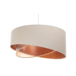 Hängeleuchte Leinen E27 rund D: 50 cm Modern Beige Kupfer