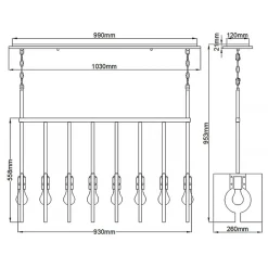 Hängeleuchte länglich H: max. 142,9 cm Nickel poliert E27