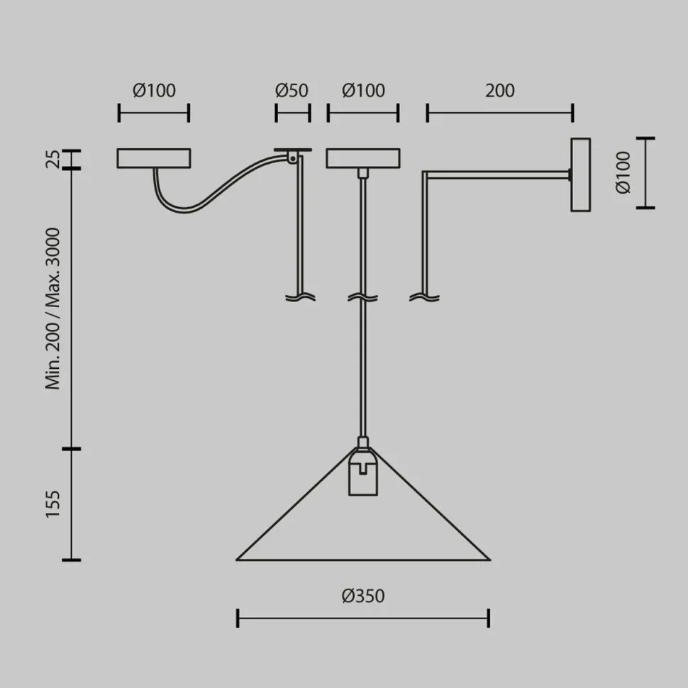 Hängeleuchte Metall Ø 35 cm rund H: max. 318 cm Schwarz