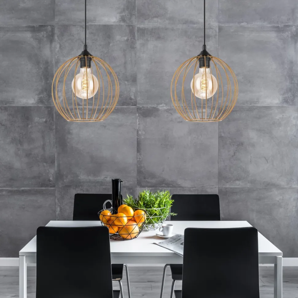 Hängeleuchte Metall Draht Ø 24 cm verstellbar Gold Retro E27