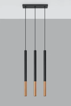 Hängeleuchte Metall 3-flammig Zylinder G9 Schwarz Kupfer