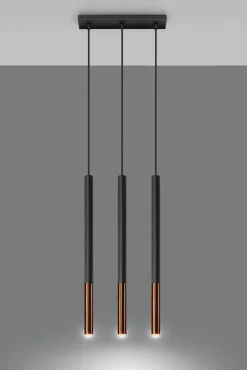 Hängeleuchte Metall 3-flammig Zylinder G9 Schwarz Kupfer