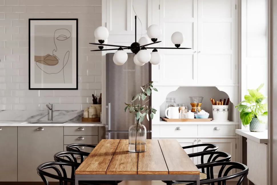 Hängeleuchte Metall Glas B: 100 cm H: max. 160 cm 10x G9