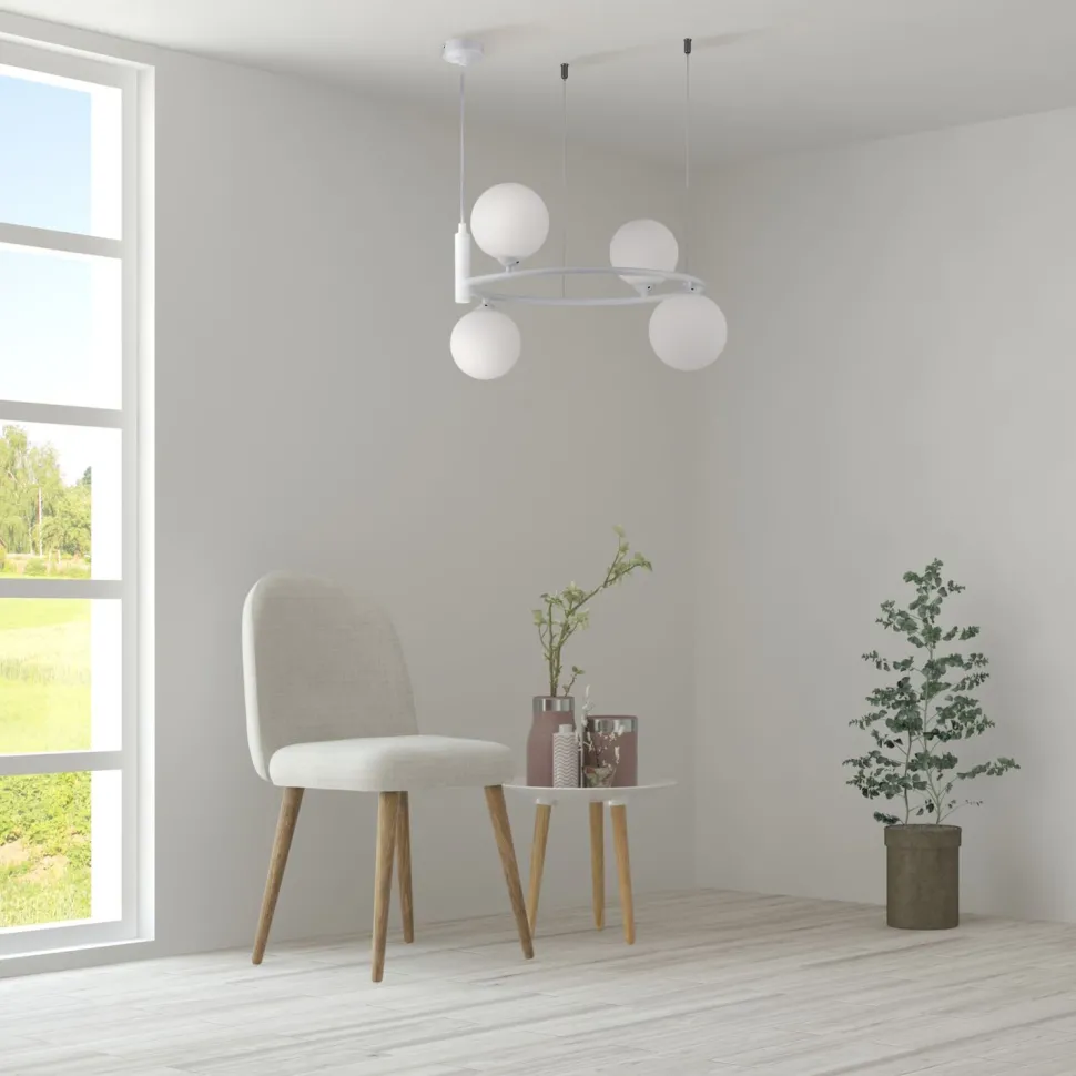 Hängeleuchte Metall Glas B: 39 cm H: max. 184 cm Weiß