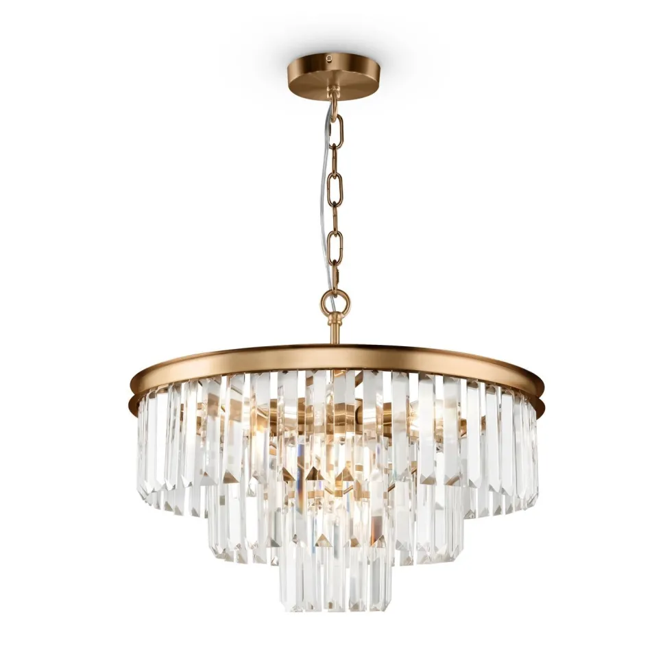 Hängeleuchte Metall Glas E14 rund D: 50 cm in Messing