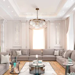 Hängeleuchte Metall Glas E14 rund D: 50 cm in Messing