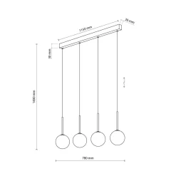Hängeleuchte Metall Glas L: 78 cm Schwarz Weiß 4x G9