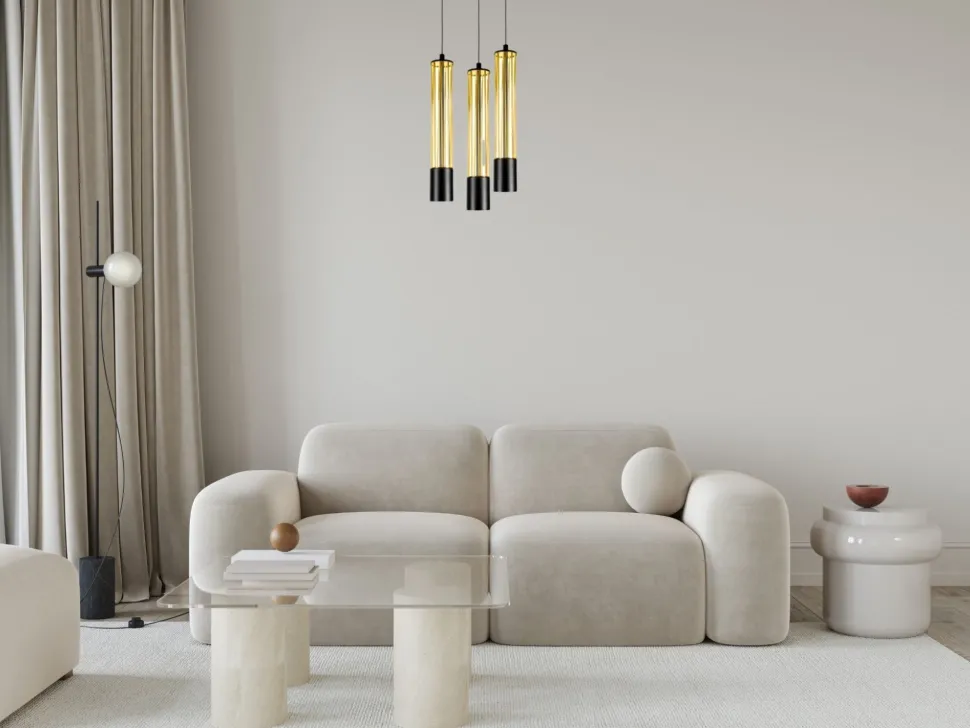 Hängeleuchte Metall GU10 Ø35 cm Schwarz Gold 3-flammig