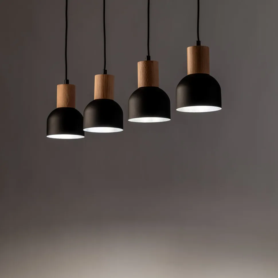 Hängeleuchte Metall Holz E27 Schwarz Holz 4-flammig