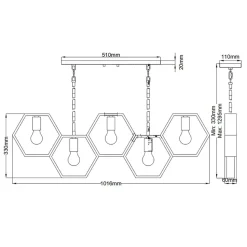 Hängeleuchte Metall L: 101,6 cm höhenverstellbar Schwarz Gold