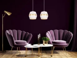 Hängeleuchte Metall Weiß Gold E27 50 cm lang 2-flammig