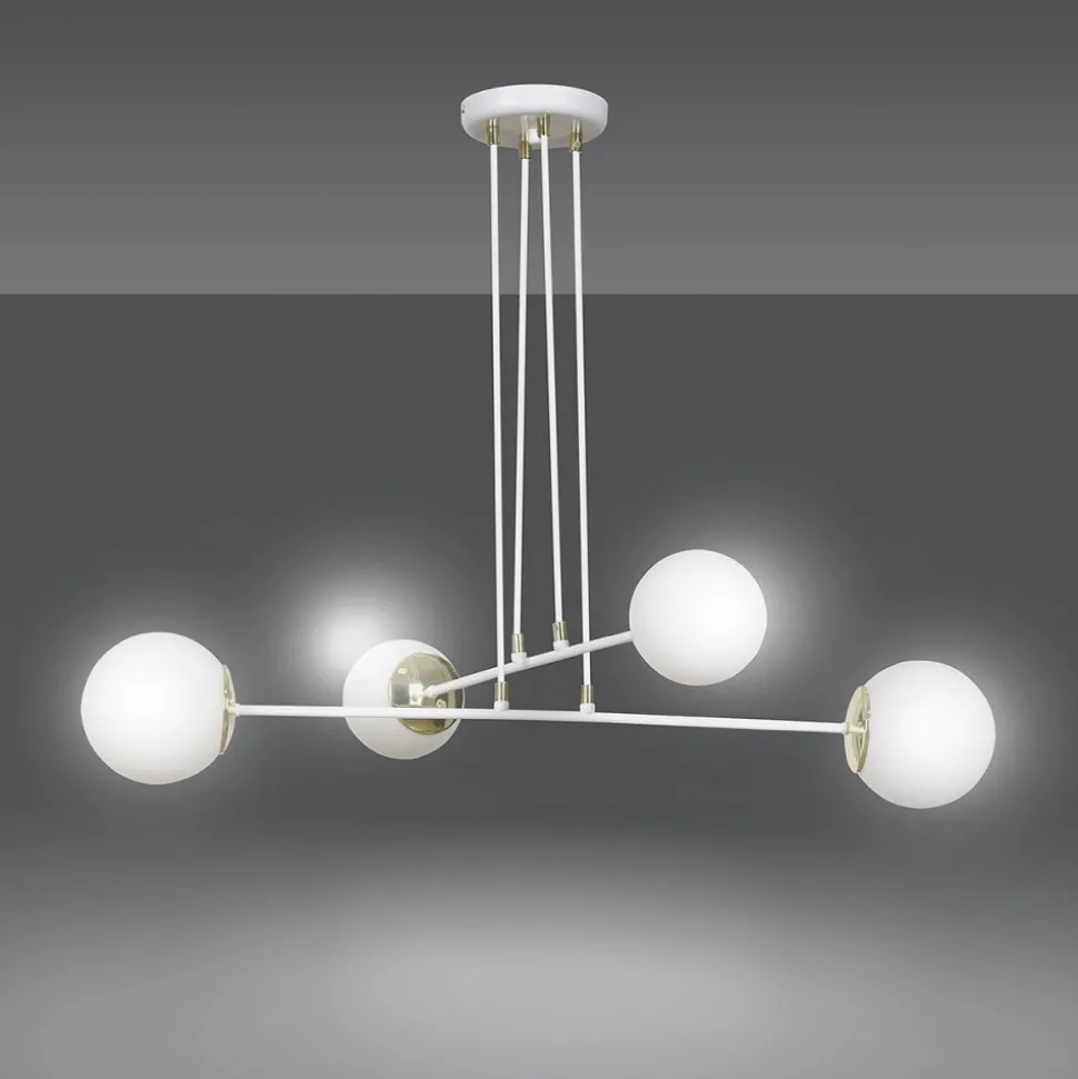 Hängeleuchte mit Schirm Weiß verstellbar Glas Metall 4x