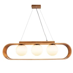 Hängeleuchte Modern B: 85 cm Furnier aus Teak Holz Glas 3x E27