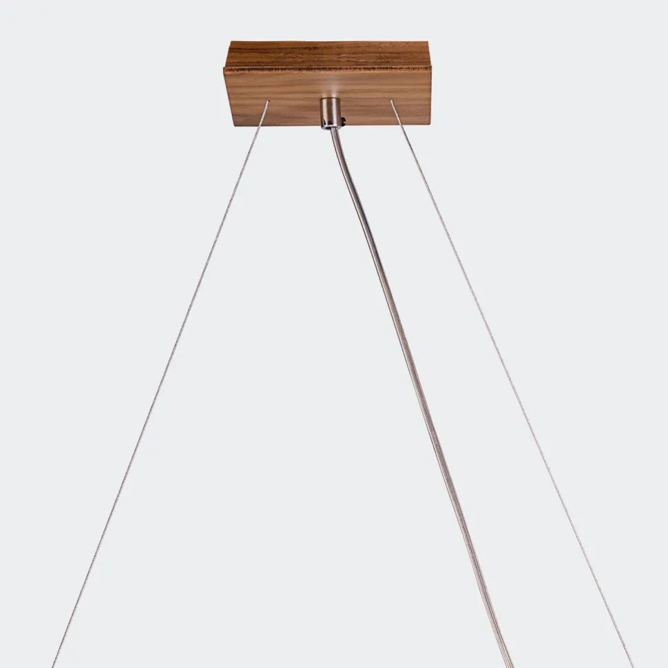 Hängeleuchte Modern B: 85 cm Furnier aus Teak Holz Glas 3x E27