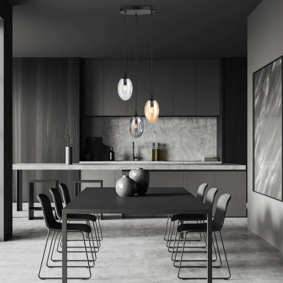 Hängeleuchte Rauchglas 3-flammig E14 Ø 40 cm CARLU