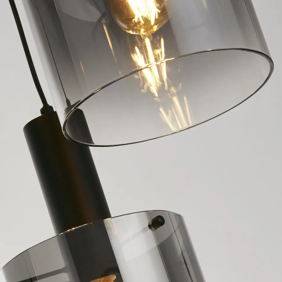 Hängeleuchte Rauchglas 3-flammig Schwarz Grau E27 Ø 42 cm