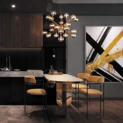 Hängeleuchte Rauchglas Metall G9 B: 65 cm Kugel Schirm