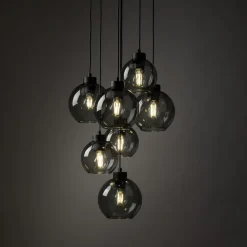 Hängeleuchte Rauchglas 7x E27 verstellbar Kugelschirme