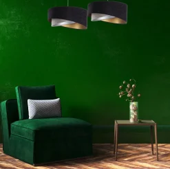 Hängeleuchte rund Ø 50 cm E27 Stoff Schwarz Gold Grau Silber