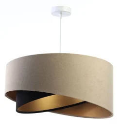 Hängeleuchte rund D: 50 cm E27 Stoff Beige Schwarz Gold