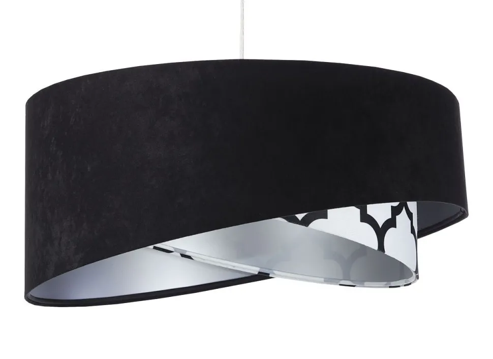 Hängeleuchte rund D: 50 cm Stoff Velours Optik Schwarz Weiß