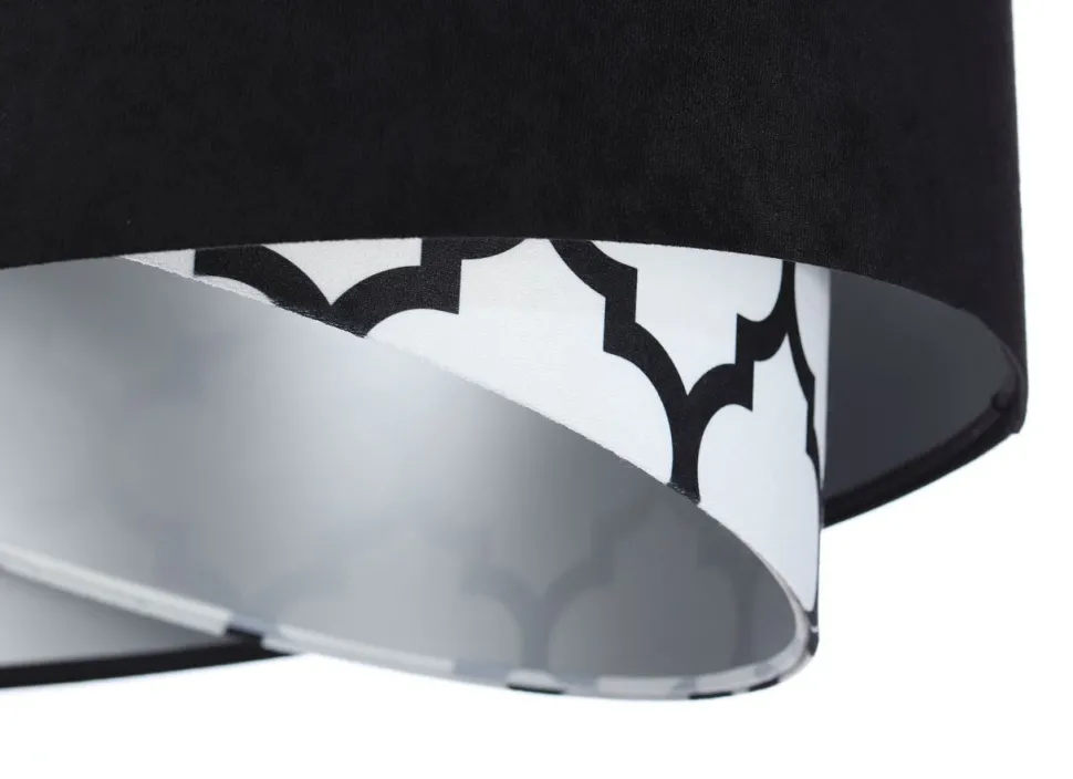 Hängeleuchte rund D: 50 cm Stoff Velours Optik Schwarz Weiß